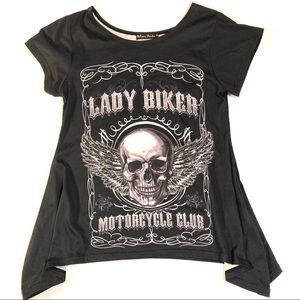 Bikers Pride Lady Biker Motorcycle Skull Tee Sz S